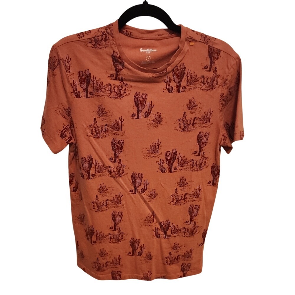 Goodfellow & Co Mens Tee S Orange Short Sleeve Desert Cactus Print‎